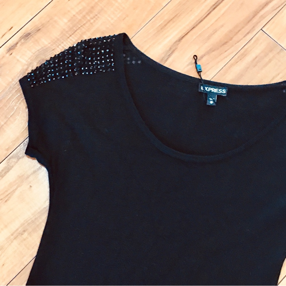 Express new tag sequin sweater knit black blouse shirt holiday workwear New Year